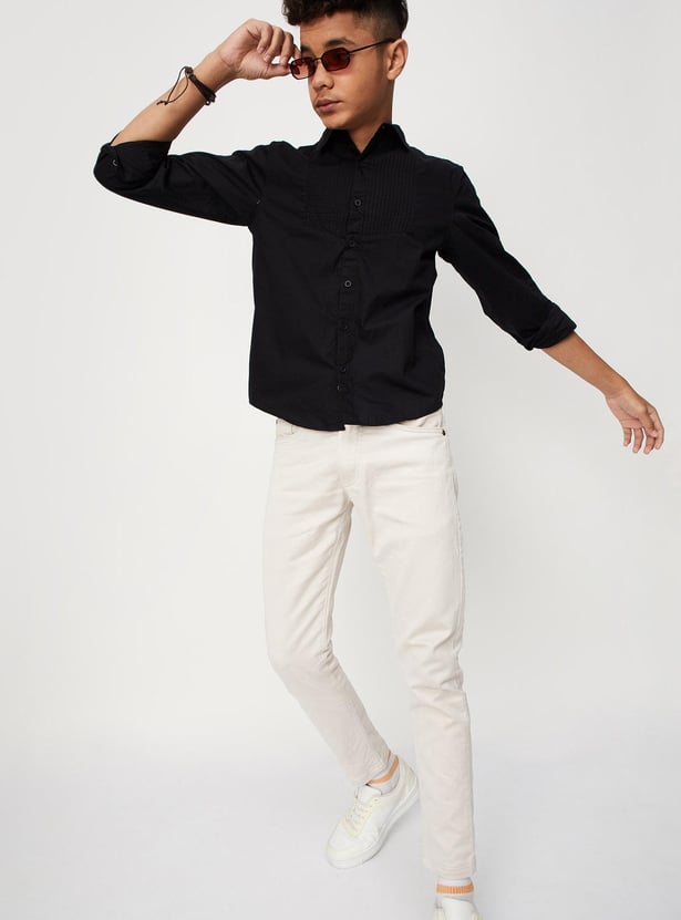 Boys Solid Stitch Detail Casual Shirt