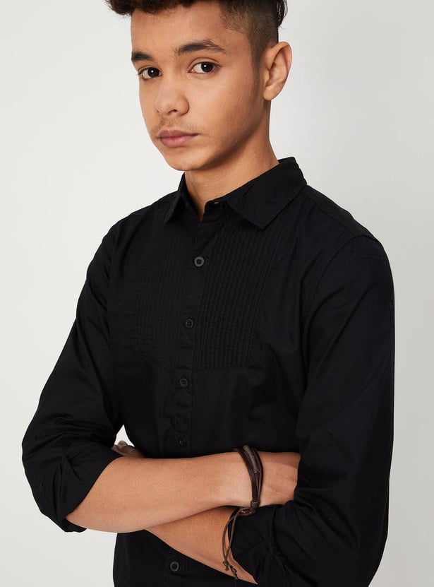 Boys Solid Stitch Detail Casual Shirt