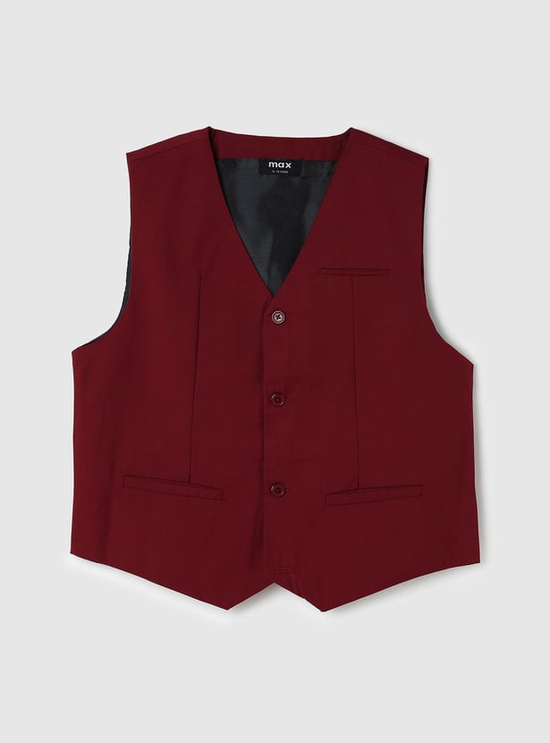 Boys Solid V-Neck Waistcoat