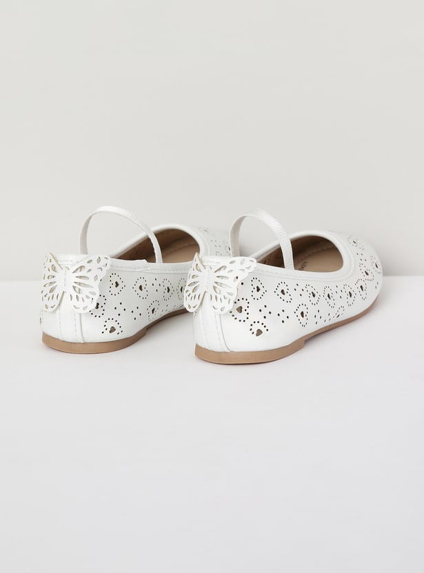Girls Textured Mid Strap Ballerinas