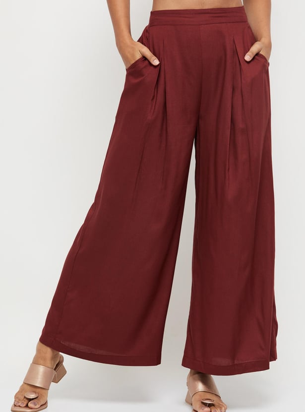 Women Solid Pleated Palazzos