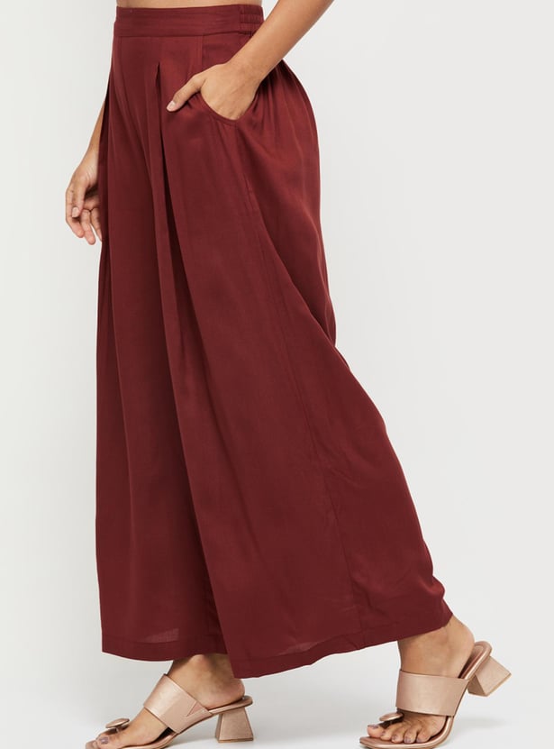 Women Solid Pleated Palazzos