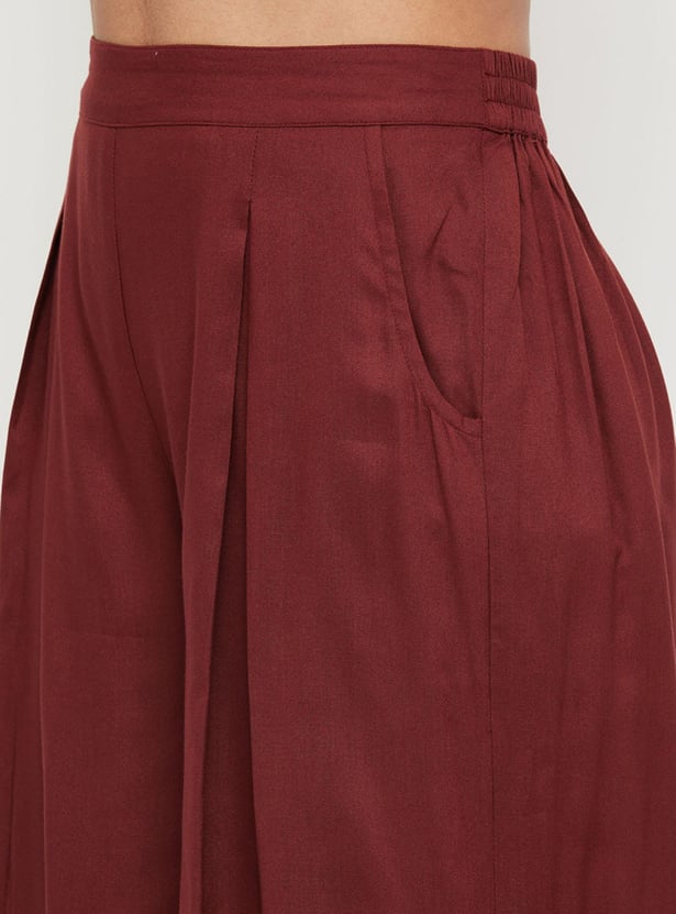 Women Solid Pleated Palazzos