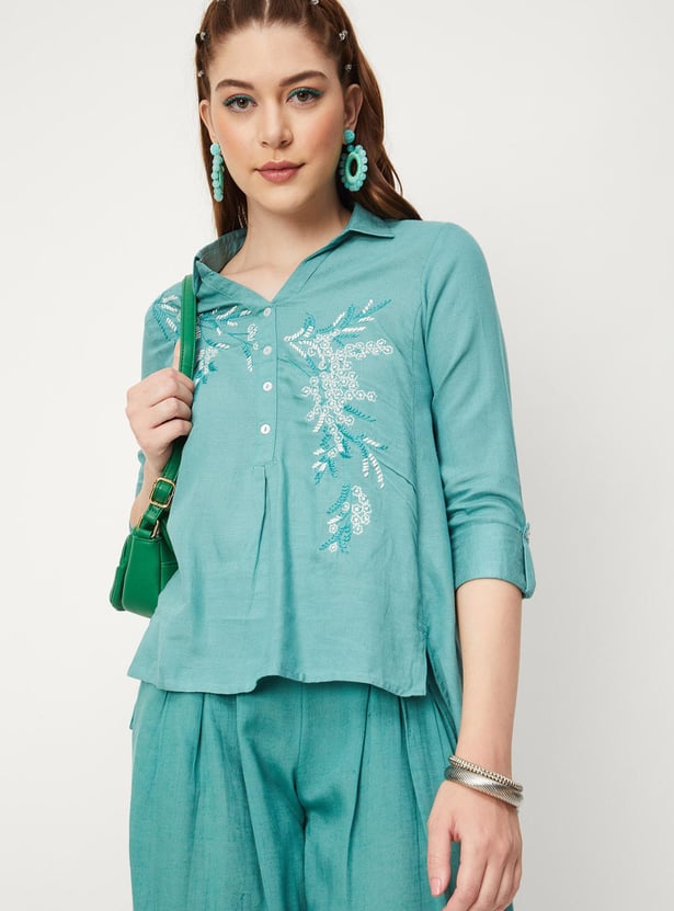 Women Embroidered High-Low HemTop
