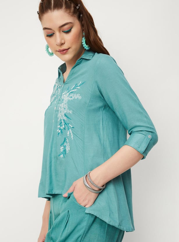 Women Embroidered High-Low HemTop