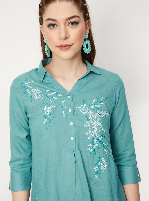 Women Embroidered High-Low HemTop