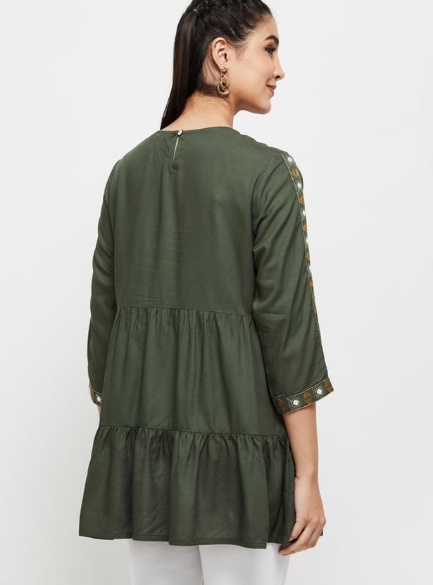 Women Embellished Three-Quarter Sleeves Tunic Top