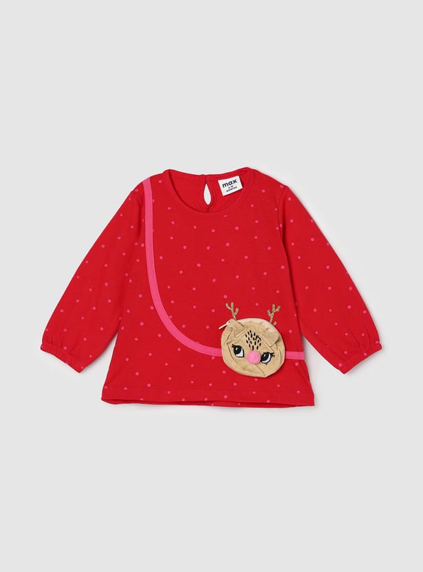 Girls Appliqued Full Sleeves Round Neck T-shirt