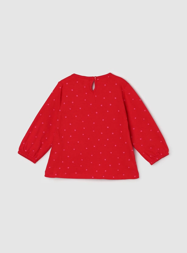 Girls Appliqued Full Sleeves Round Neck T-shirt