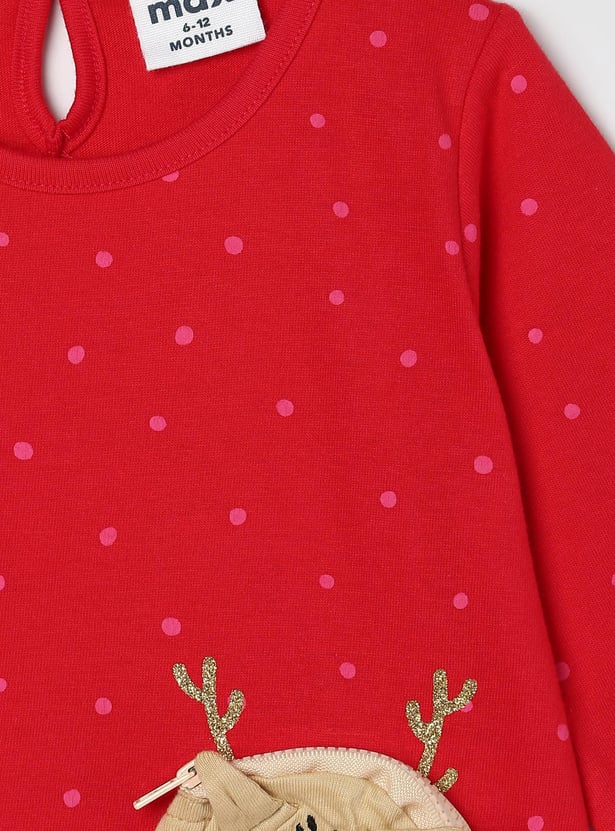 Girls Appliqued Full Sleeves Round Neck T-shirt