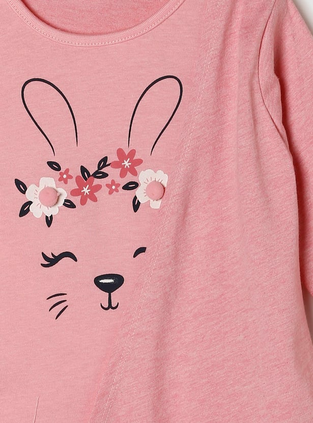 Girls Graphic Print Full Sleeves Top With Attached Shrug