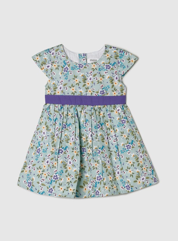Girls Floral Printed Cap Sleeve A-line Dress