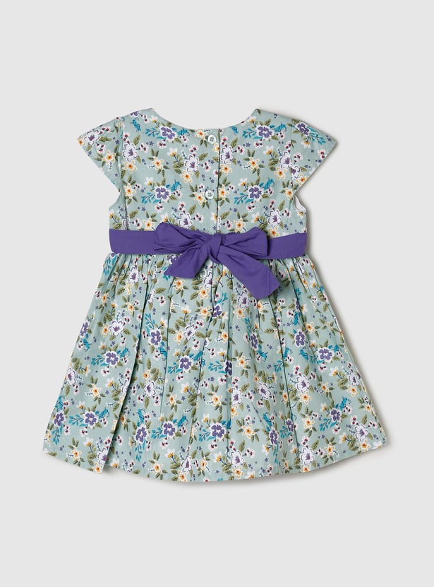 Girls Floral Printed Cap Sleeve A-line Dress