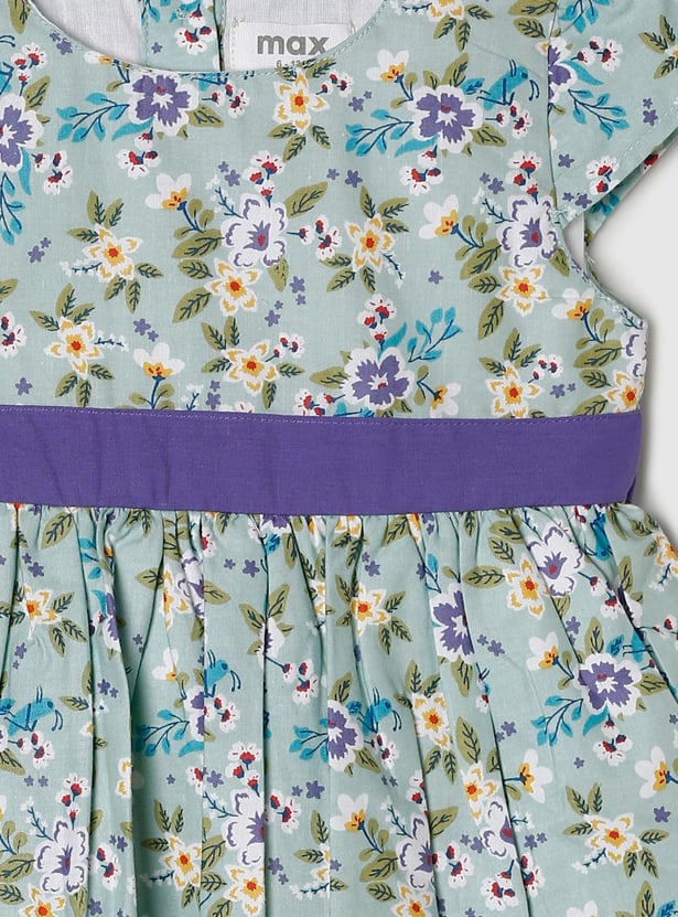 Girls Floral Printed Cap Sleeve A-line Dress