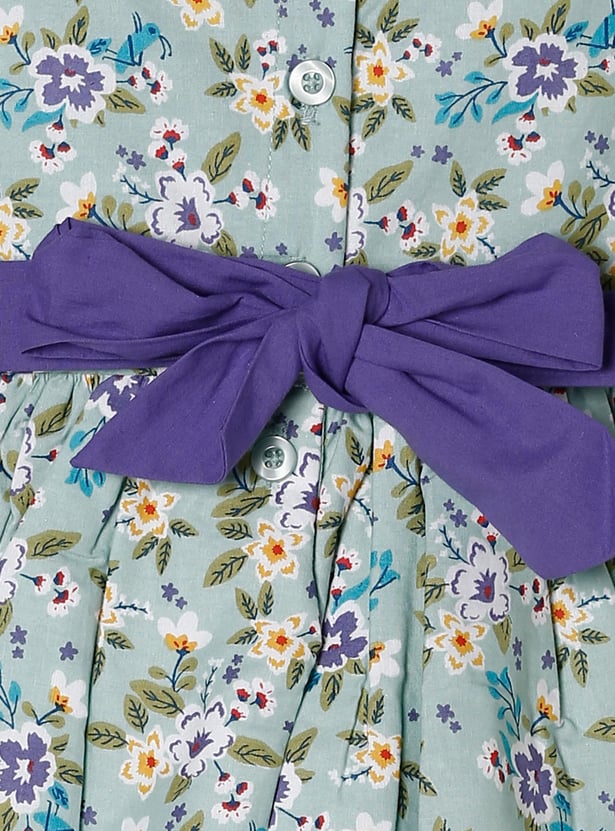 Girls Floral Printed Cap Sleeve A-line Dress