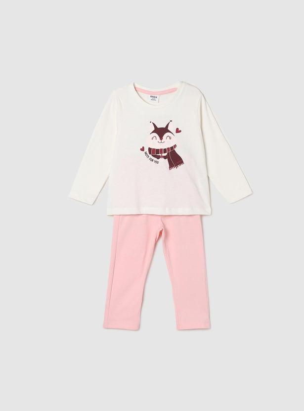 Girls Graphic Printed Lounge T-shirt with Elasticated Pyjamas