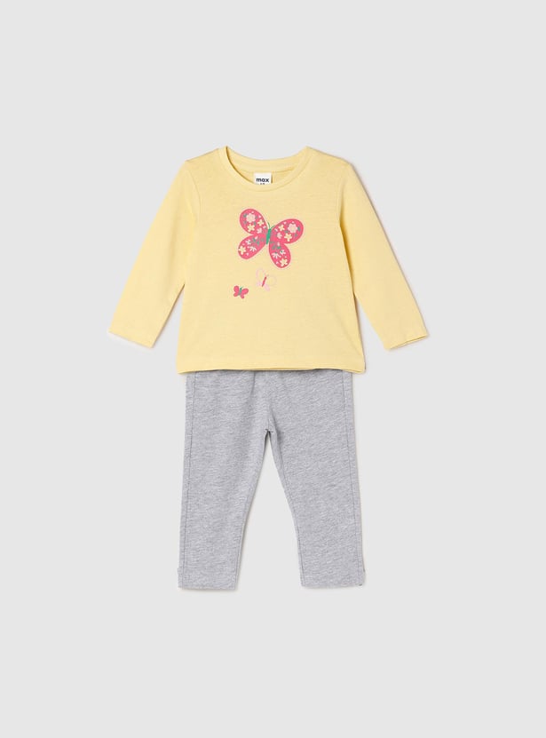 Girls Butterfly Print T-Shirt With Solid Pyjama