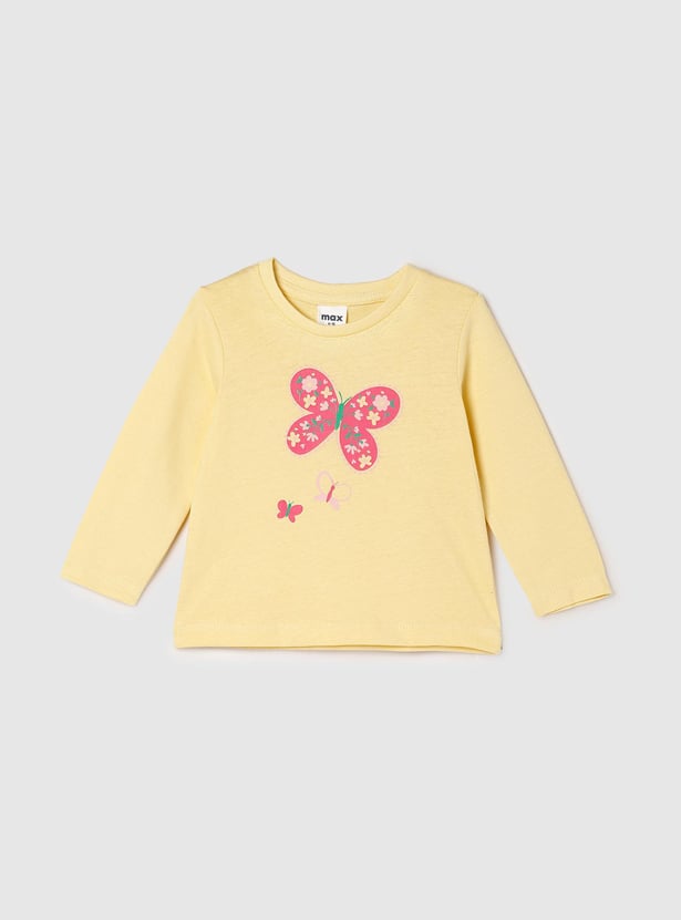 Girls Butterfly Print T-Shirt With Solid Pyjama