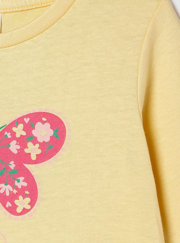Girls Butterfly Print T-Shirt With Solid Pyjama