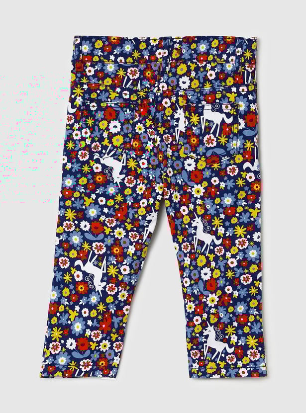 Girls Floral Printed Full Length Regular Fit Trousers