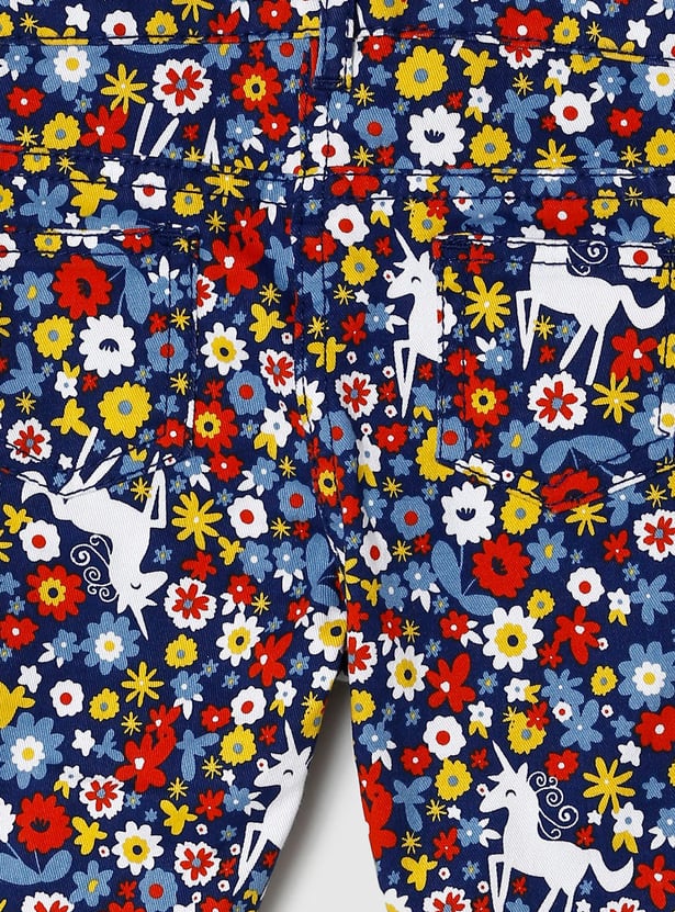 Girls Floral Printed Full Length Regular Fit Trousers