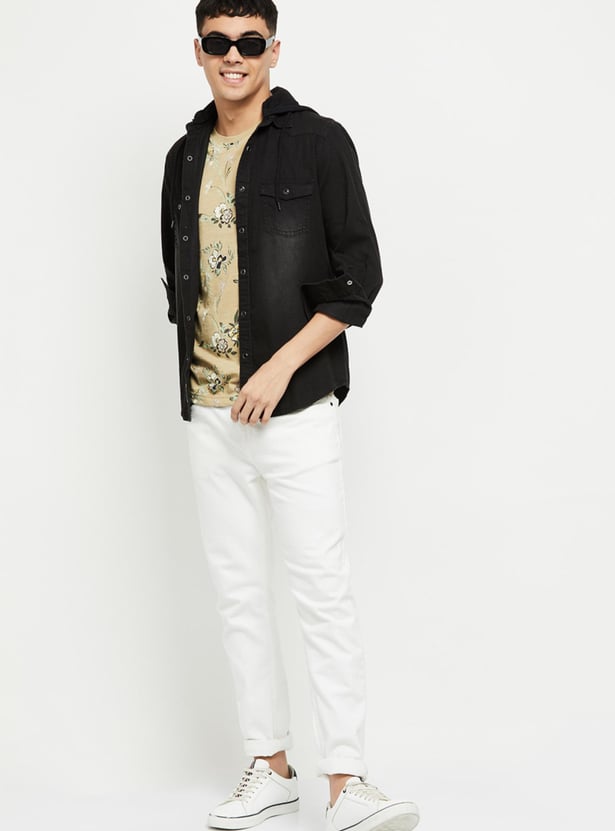 Men Stonewashed Hooded Denim Jacket