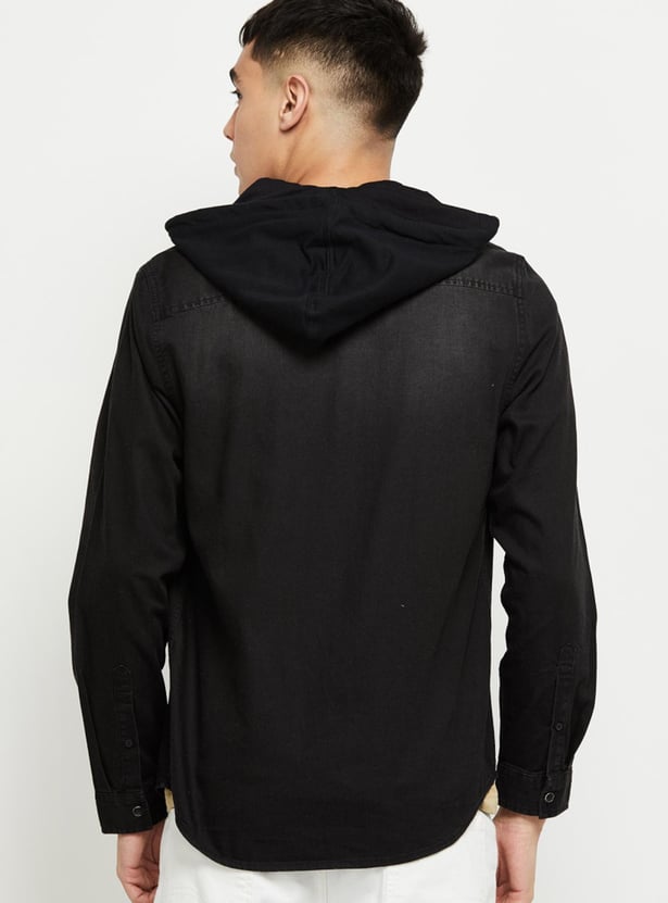 Men Stonewashed Hooded Denim Jacket