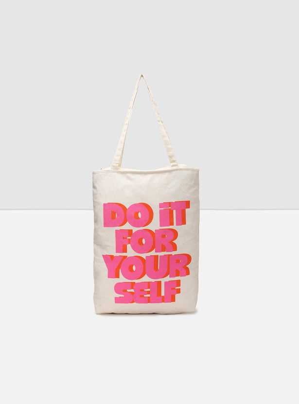 Women Printed Zip-Closure Cotton Tote Bag