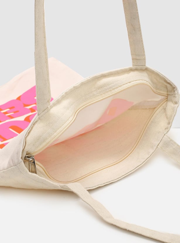 Women Printed Zip-Closure Cotton Tote Bag