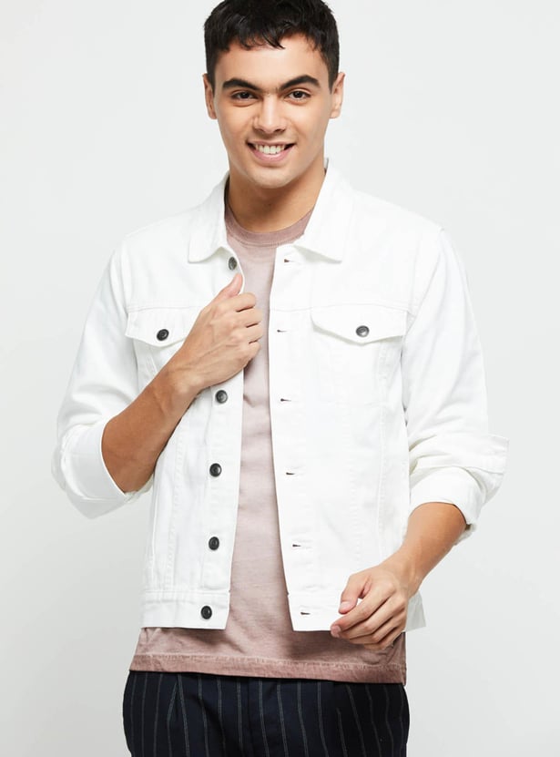 Buy Men Solid Regular Fit Denim Jacket Online at just