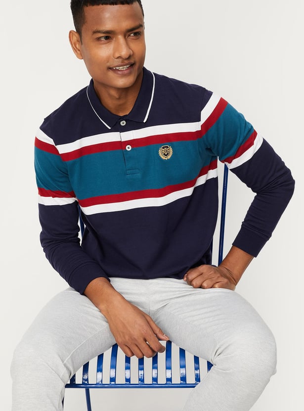 Men Striped Slim Fit Long Sleeve Polo