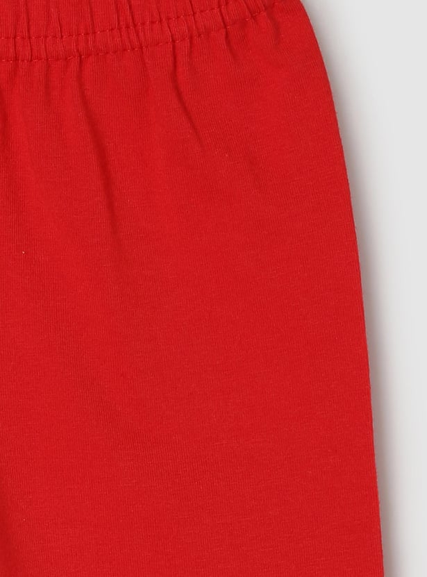 Girls Solid Lace Detail Elasticated 3/4th Leggings