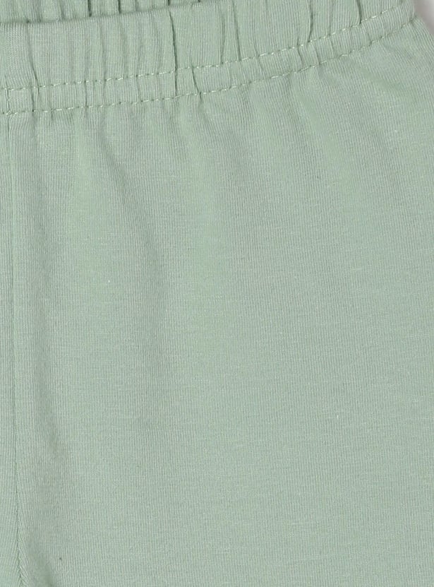 Girls Solid Elasticated Waist Leggings with Lace Hem