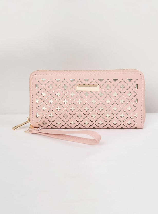 Women Perforated Zip Closure Wallet