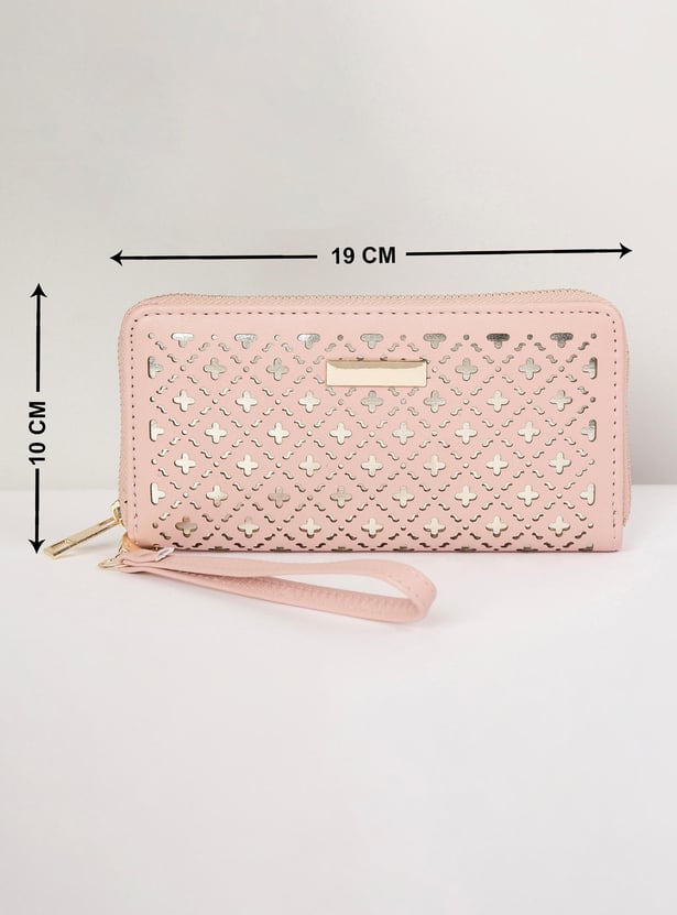 Women Perforated Zip Closure Wallet
