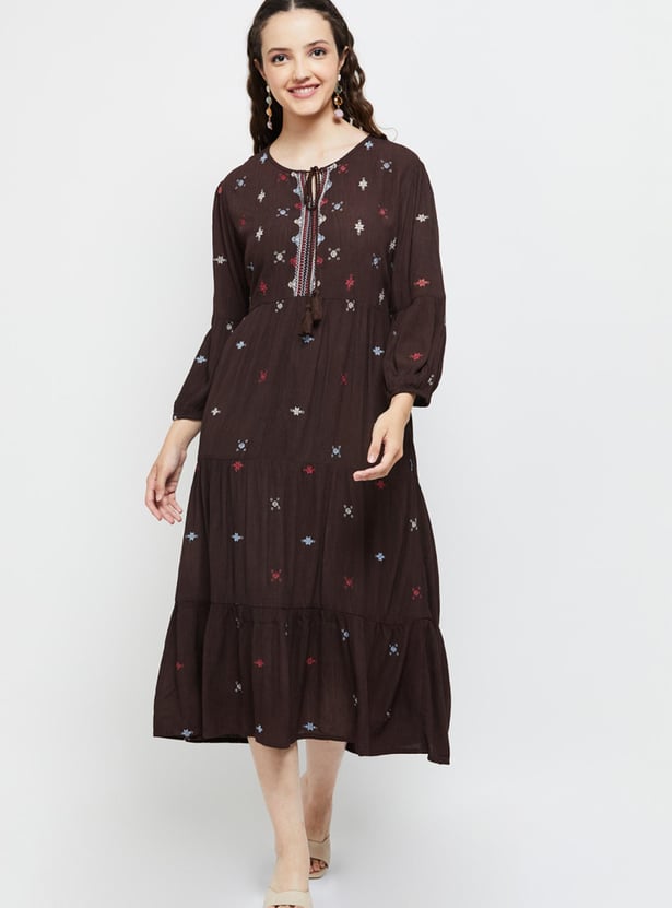 Women Embroidered Tiered A-Line Dress