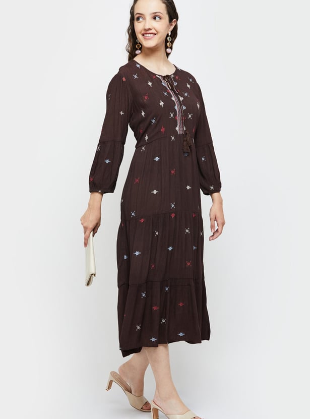 Women Embroidered Tiered A-Line Dress