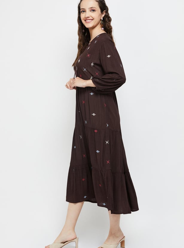 Women Embroidered Tiered A-Line Dress