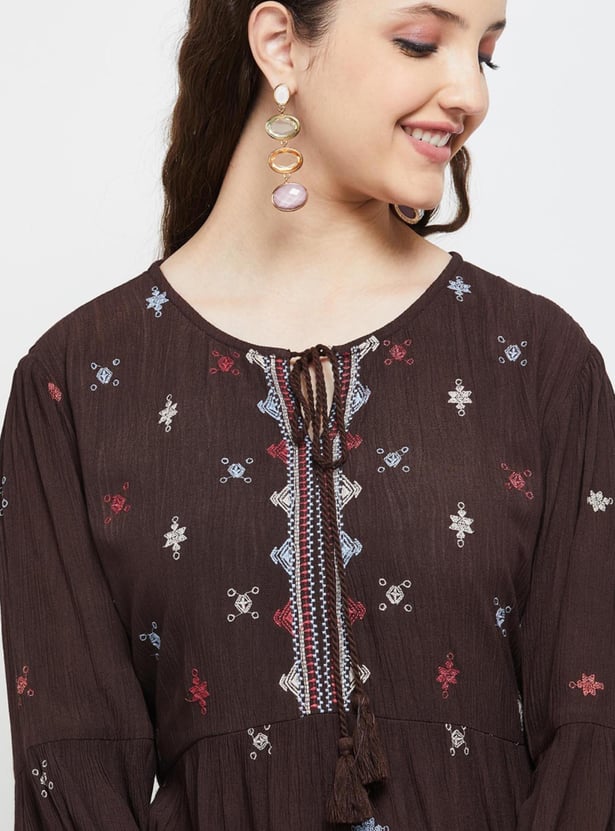 Women Embroidered Tiered A-Line Dress