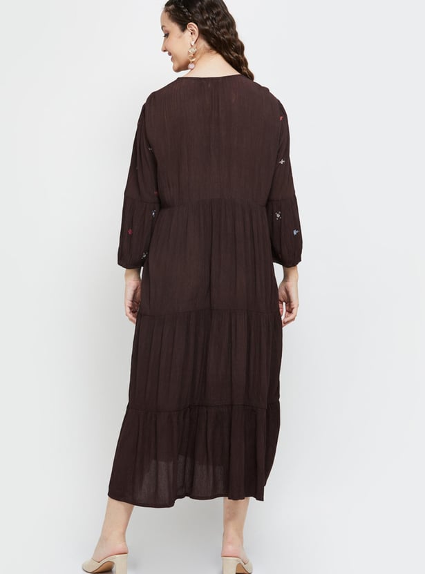 Women Embroidered Tiered A-Line Dress