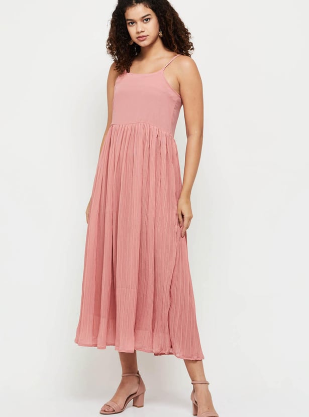 Women Solid A-line Dress With Embellished Crop Top