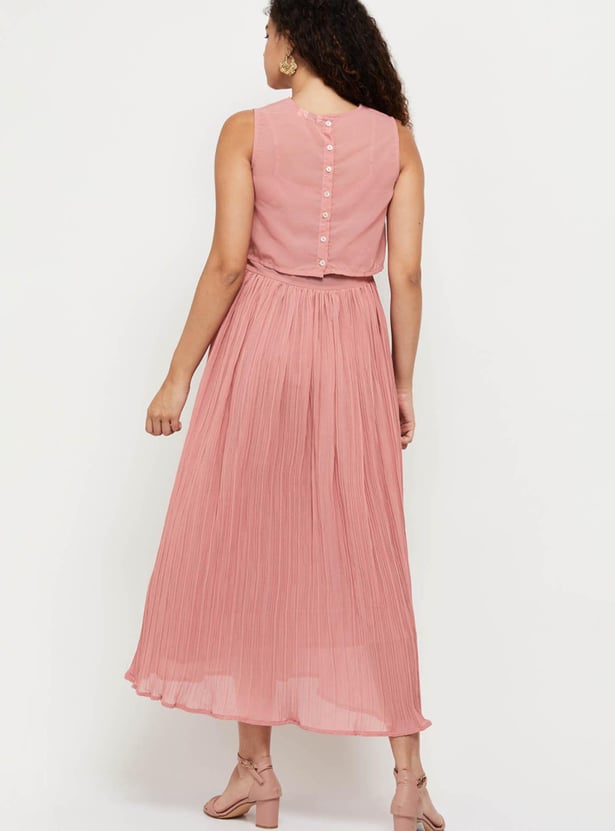 Women Solid A-line Dress With Embellished Crop Top