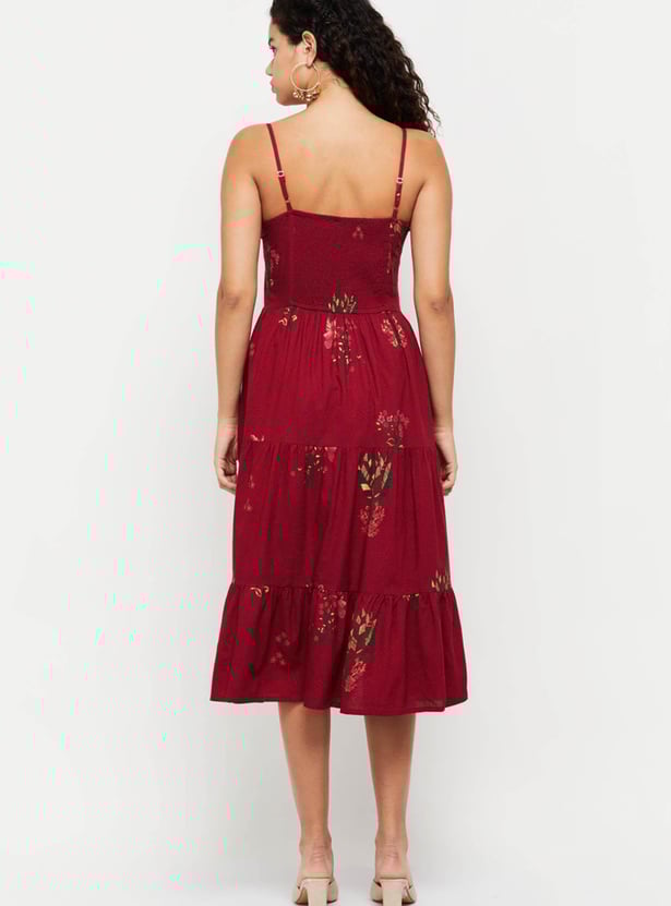 Women Floral Printed Spaghetti A-line Dress