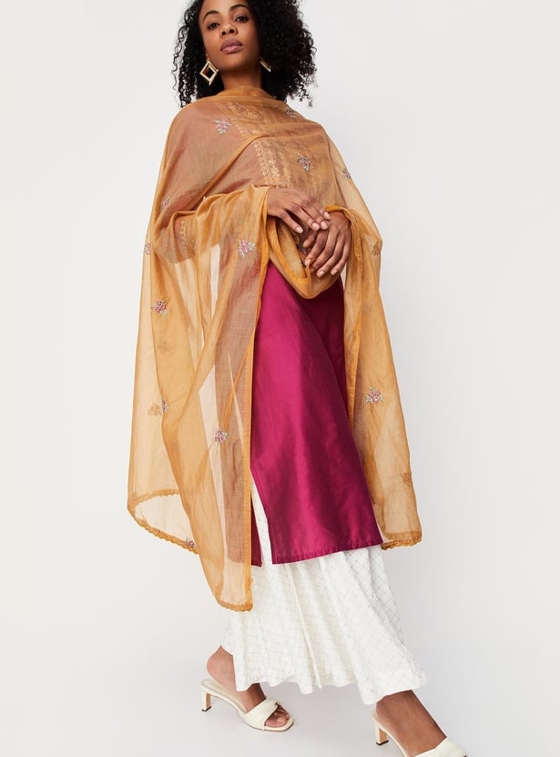 Women Embroidered Dupatta with Lace Trim