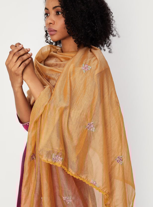 Women Embroidered Dupatta with Lace Trim