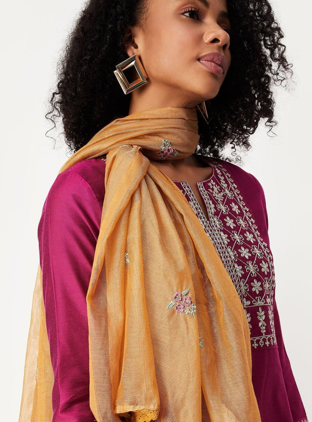 Women Embroidered Dupatta with Lace Trim