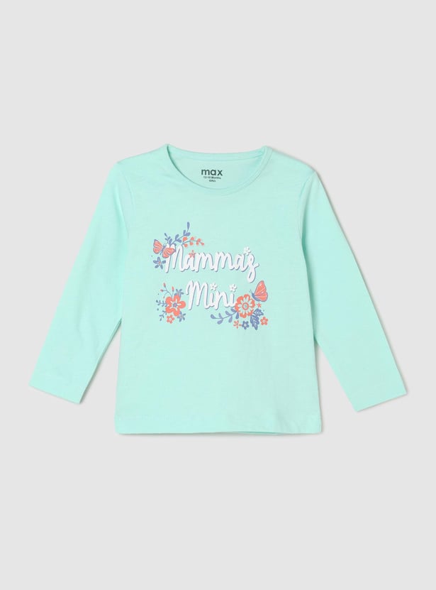 Girls Typographic Printed Round Neck T-shirt