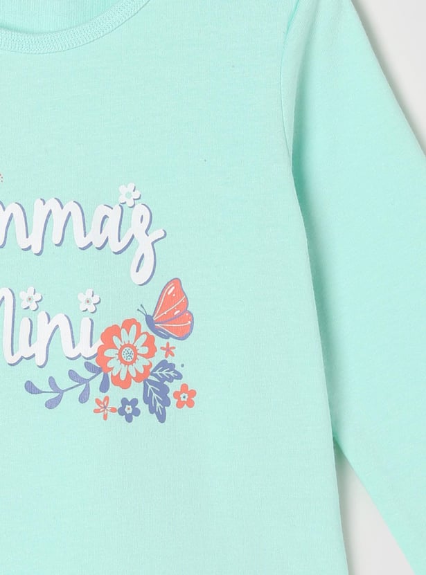Girls Typographic Printed Round Neck T-shirt