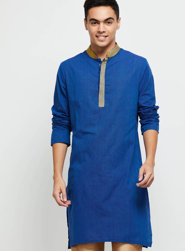 Men Solid Mandarin Collar Long Kurta