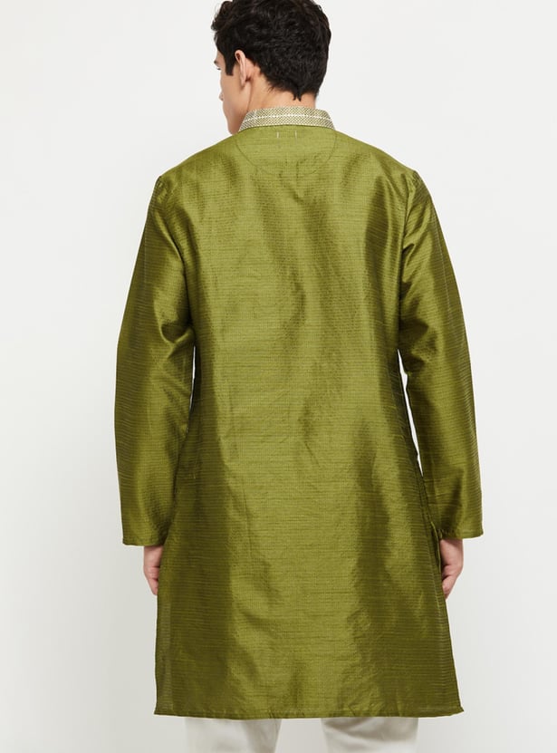 Men Textured Mandarin Collar Regular Fit Long Kurta